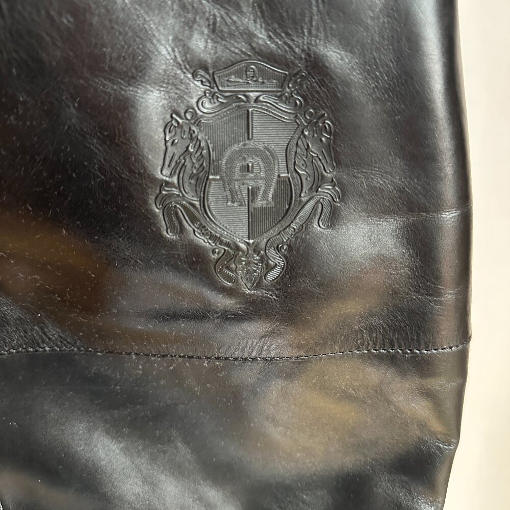 Etienne Aigner Black Leather Tall Riding Boots Wide Calf Size 9.5 - Picture 2 of 5